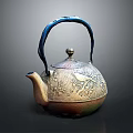 Decorative Patterned Teapot with Blue Handle Daily Use Electrical Appliance Elegant Home Kitchen Design