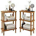 Three Tier Wooden Bathroom Shelves With Toiletries Mirrors And Accessories
