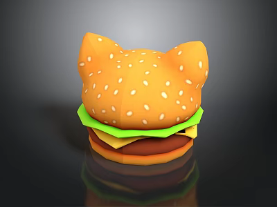 Cat Ear Shaped Burger With Sesame Seed Bun Lettuce Cheese And Patty 3d model