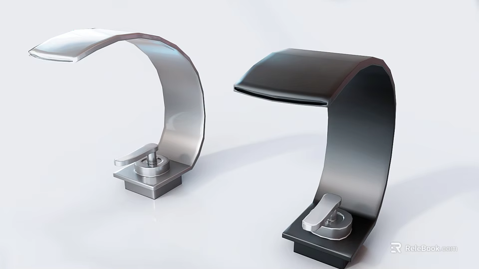 Modern Silver And Black Curved Metal Faucets With Single Handle Design 3d model 