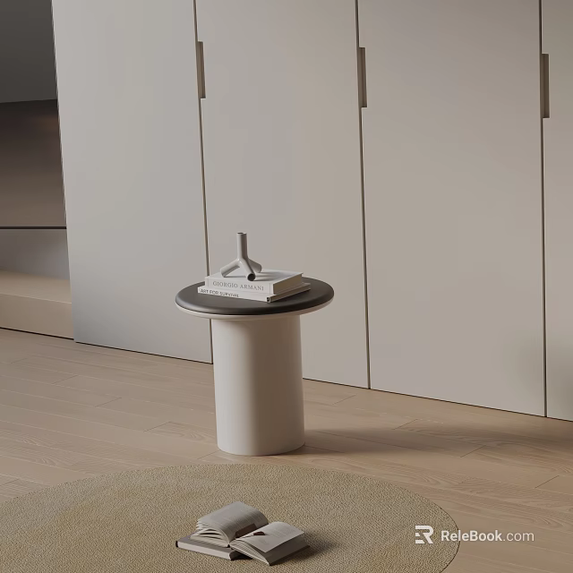 Modern Side Table With White Cylindrical Base Black Top And Decorative Book 3d model 