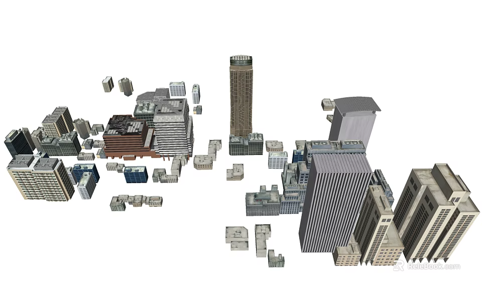 Detailed City Building Models Featuring Skyscrapers And Various Architectural Styles 3d model 