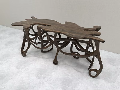 Artistic Wooden Dining Table With Intricate Curved Legs And Unique Structure Design 3d model