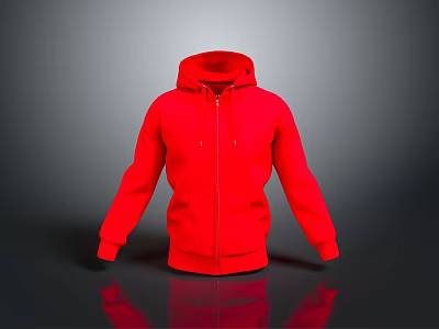 Stylish Red Front Zipper Hoodie With Long Sleeves For Everyday Wear 3d model