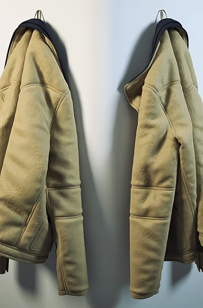 Beige Hooded Jackets Hanging On Wall With Soft Material And Casual Style 3d model