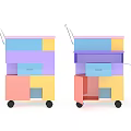 Colorful Side Table With Block Structure Handle Drawer And Wheels 3d model