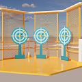 Outdoor Interactive Zone With Three Blue Targets And Yellow Fence Structure Design