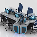 Modern Control Room with Multiple Computer Monitors Workstations and Blue Chairs 3d model