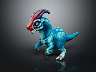 Vibrant Blue Fantasy Creature Character With Purple Red Horned Head And 3D Render Design 3d model