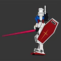 White Blue Red Robot Model Holding Pink Sword And Red White Shield On Dark Background