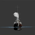 Red Vintage Steam-powered Warship Sailing on Water with Smokestack Emitting White Smoke and Turrets