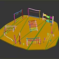 Modern Playground Design With Climbing Structures Wooden Elements And Yellow Geometric Platform 3d model