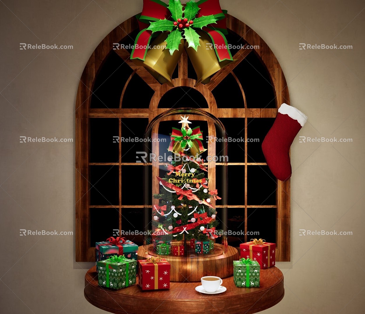 Modern Decoration Combination Christmas Tree Glass Cover Christmas Decoration Decoration Holiday Atmosphere Decoration Glass Cover Display Decoration Christmas Jewelry Gift 3d model