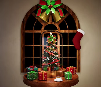 Modern Decoration Combination Christmas Tree Glass Cover Christmas Decoration Holiday Atmosphere Decoration Glass Cover Display Decoration Christmas Jewelry Gift 3d model