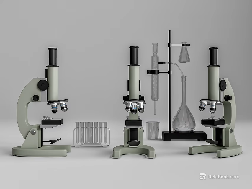 Laboratory Essential Research Setup With Microscopes Test Tubes Beakers And Flasks 3d model 
