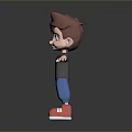 3D Child With Brown Hair Green Eyes Gray T-Shirt Blue Shorts Red Shoes Arms Outstretched