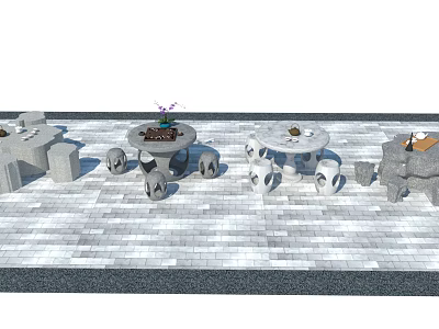 Chinese Style Outdoor Table and Chair Stone Table Tea Table Stone Table Stone Bench 3d model