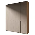 Modern Minimalist Wooden Wardrobe With Light Wood Grain Panel Doors And Vertical Handles