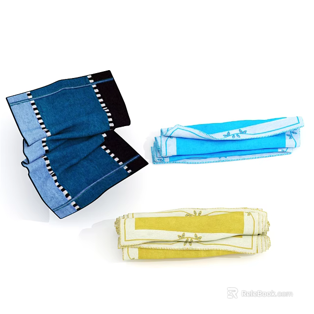 Colorful Folded Towels with Blue Yellow Hues and White Dotted Edges 3d model 