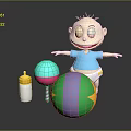 Cartoon Baby Character With Baby Bottle Rattle And Colorful Ball Toys