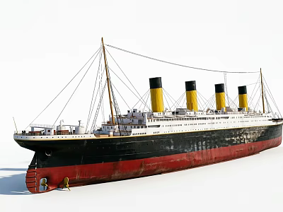 Classic Large Vintage Ship With Yellow Funnels Black Red Hull And White Superstructure 3d model