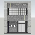 Modern Storefront Facade With Gray Brick Wall Windows Doors And U+G Logo 3d model