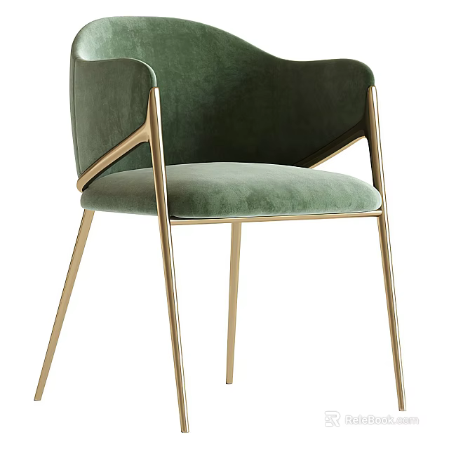 Elegant Green Velvet Accent Chair with Sturdy Gold Metal Frame and Modern Design 3d model 