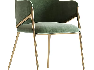 Elegant Green Velvet Accent Chair with Sturdy Gold Metal Frame and Modern Design 3d model