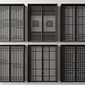 Various Design Black Frame Sliding Doors With Different Grid Patterns For Home 3d model