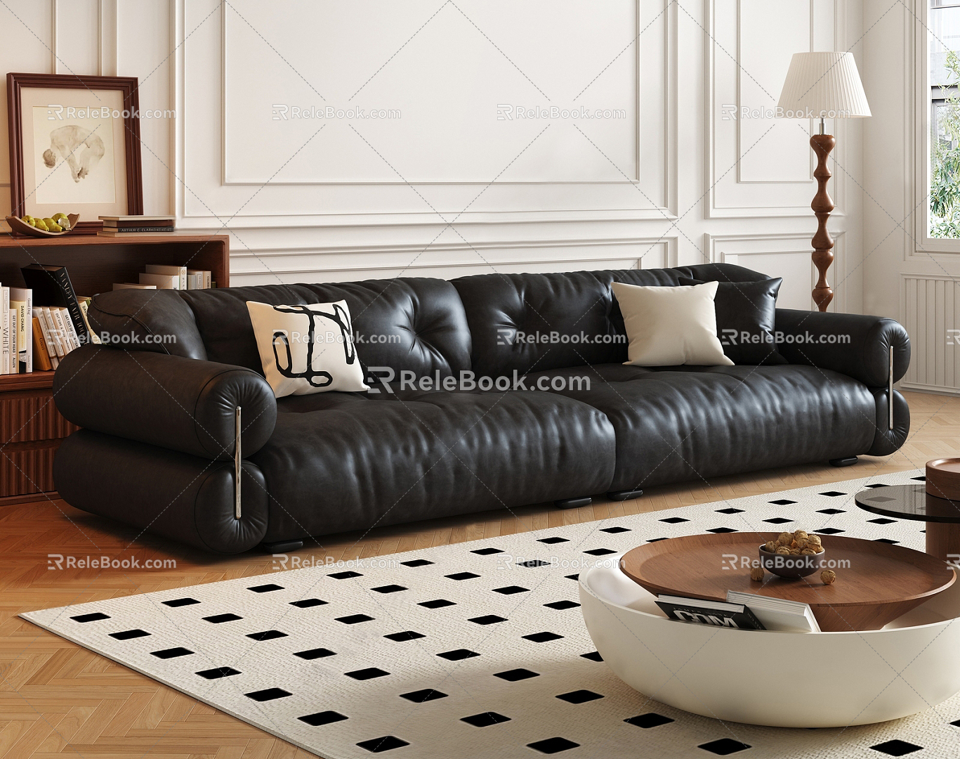 Mid-ancient style double sofa and coffee table combination 3d model