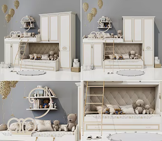 Jane Ou Bed and Kid Bed and Kid Bed 3d model