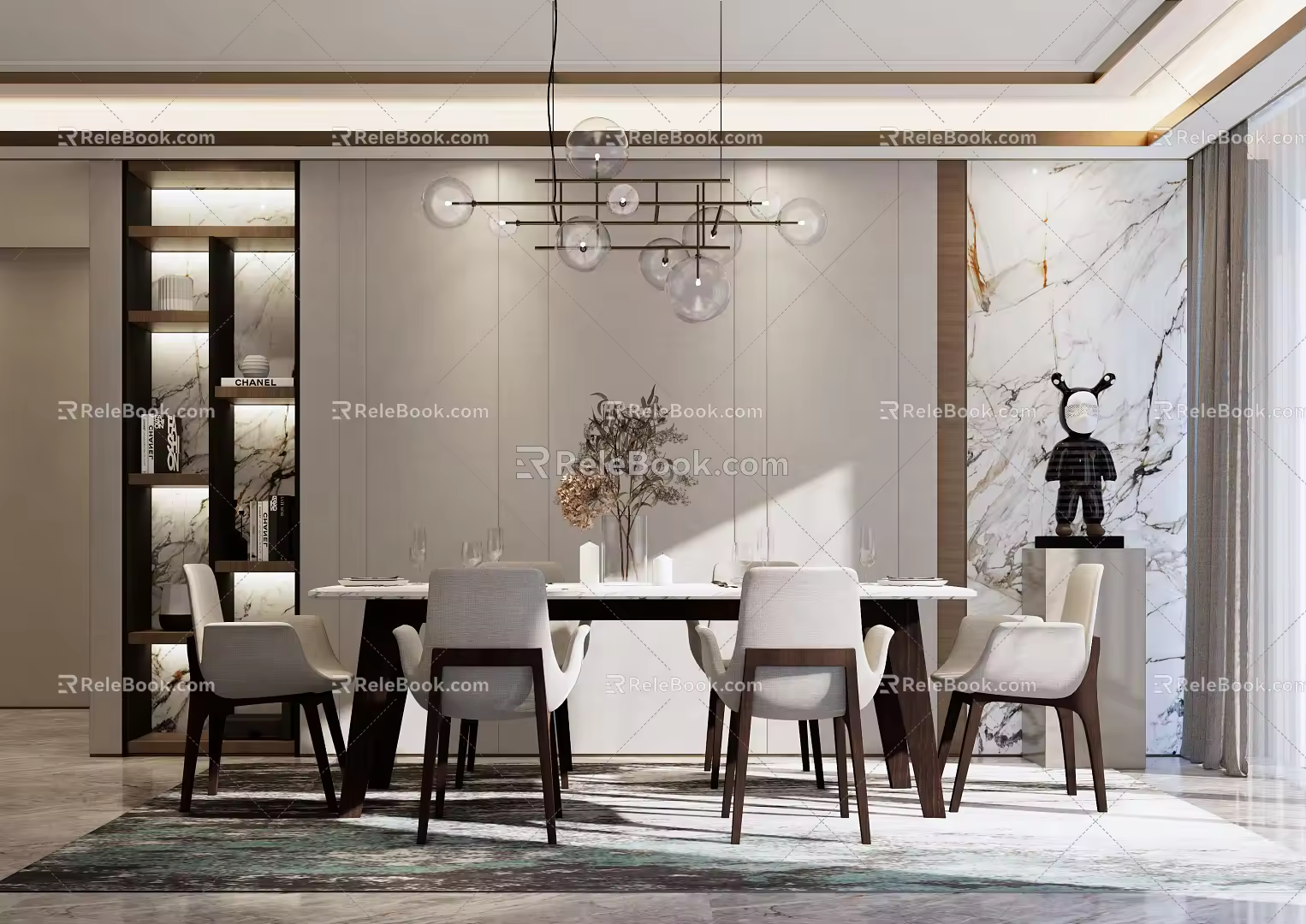 Modern Dining Table and Chair Combination Dining Table 3d model