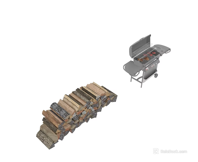 Swing Door For Outdoor Grill Featuring Stacked Firewood Logs Design 3d model 