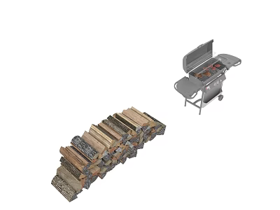 Swing Door For Outdoor Grill Featuring Stacked Firewood Logs Design 3d model