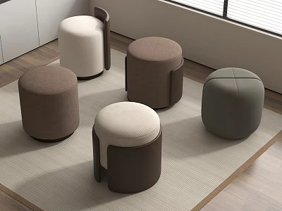 Modern Round Upholstered Stools In Multiple Colors For Living Room Interior 3d model