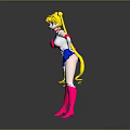 Anime Game Character Sailor Moon In Blue Sailor Uniform With Blonde Hair Pink Bow And Pink Thigh High Socks