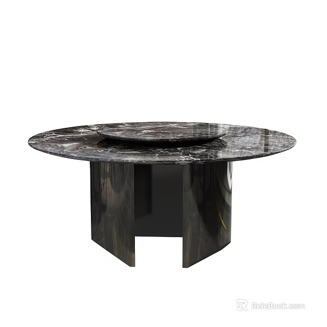 Modern Round Marble Dining Table With Sleek Black Base And Minimalist Design 3d model 