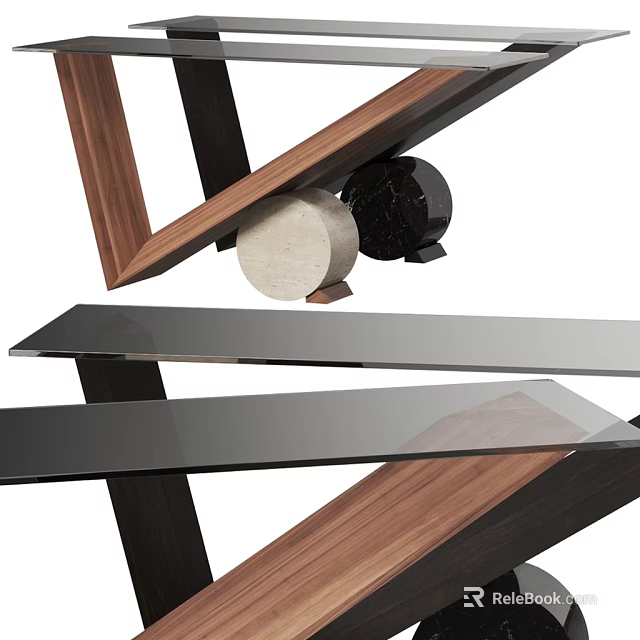 Stylish Modern Console Table With Glass Top And Wooden Frame Design 3d model 