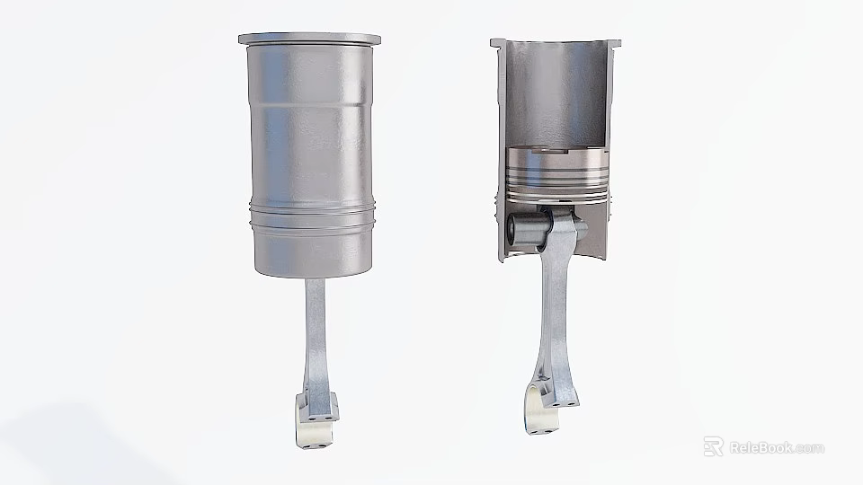 Automotive Metal Engine Pistons With Cylindrical Body And Connecting Rods 3d model 