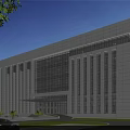 Modern Industrial Factory Building With Large Glass Windows White Gray Facade Green Lawn And Road