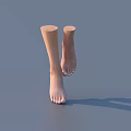 Woman's Bare Feet With Wooden Prosthetic Leg Standing On Gray Background Showing Natural Toes And Shadow