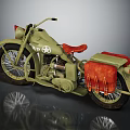 Vintage Olive Green Motorcycle With Red Seat Red Saddlebags And Star Emblem
