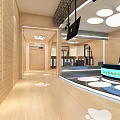 Kids Studio Interior With Cloud Shaped Lights Footprint Floor And Blue Reception Desk