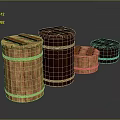 Wooden Barrels As Household Items With Different Sizes And Natural Wooden Texture