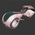 Sleek Futuristic Motorcycle With Metallic Body And Unique Aerodynamic Wheel Design