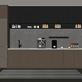 Modern Pantry Interior With Black Cabinets Marble Backsplash Coffee Machine Sink Refrigerator And Storage Cabinets