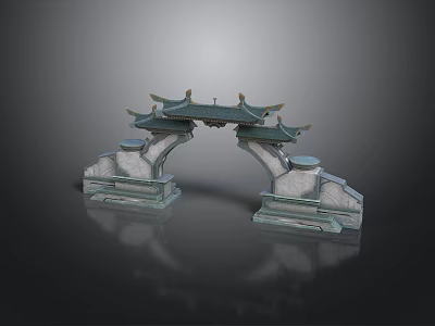 Traditional Chinese Archway with Green Tiled Roof and Stone Base Structure in Classic Architectural Design 3d model