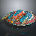 Ornate Red And Blue Sci Fi Spaceship Model With Circular Patterns And Yellow Emblem 3d model