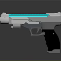 Futuristic Modern Pistol With Silver Metal Body Blue Glowing Accents And Black Grip