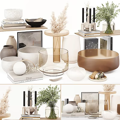 Elegant Decorative Ornament Combinations With Vases Bowls Candle Holders Plants And Photo Frames 3d model